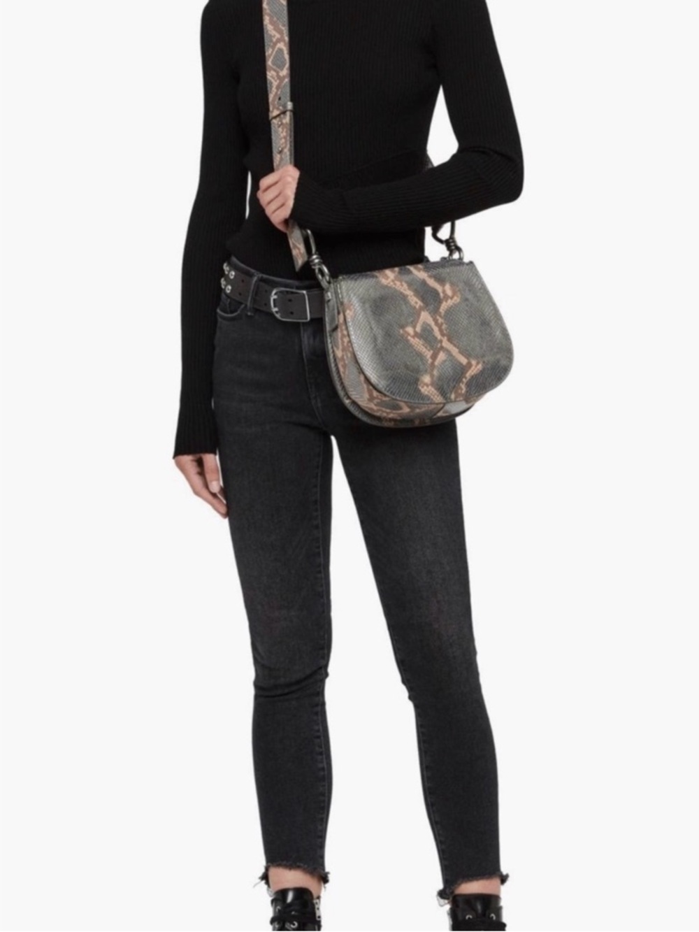 AllSaints Captain Round Snake Embossed Crossbody Bag